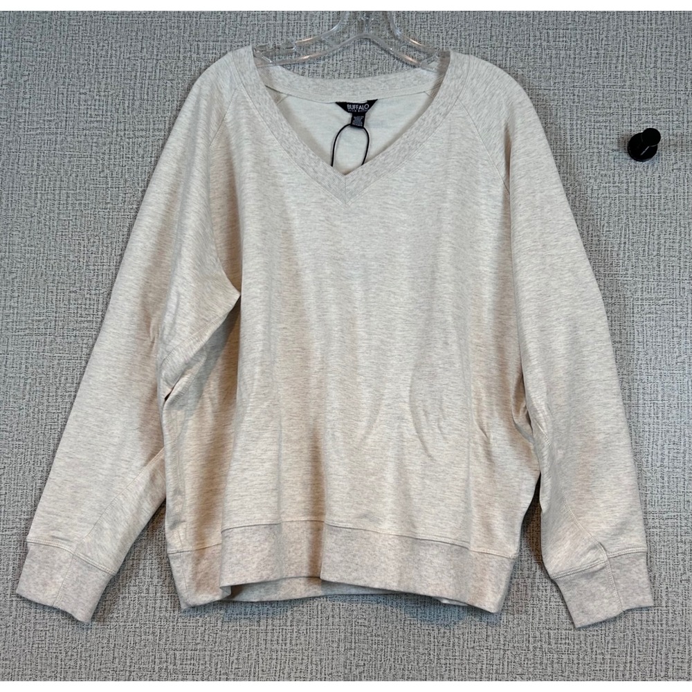 NWT Buffalo David Bitton Women V-Neck Raglan Sweatshirt Oatmeal Heather XL Comfy
